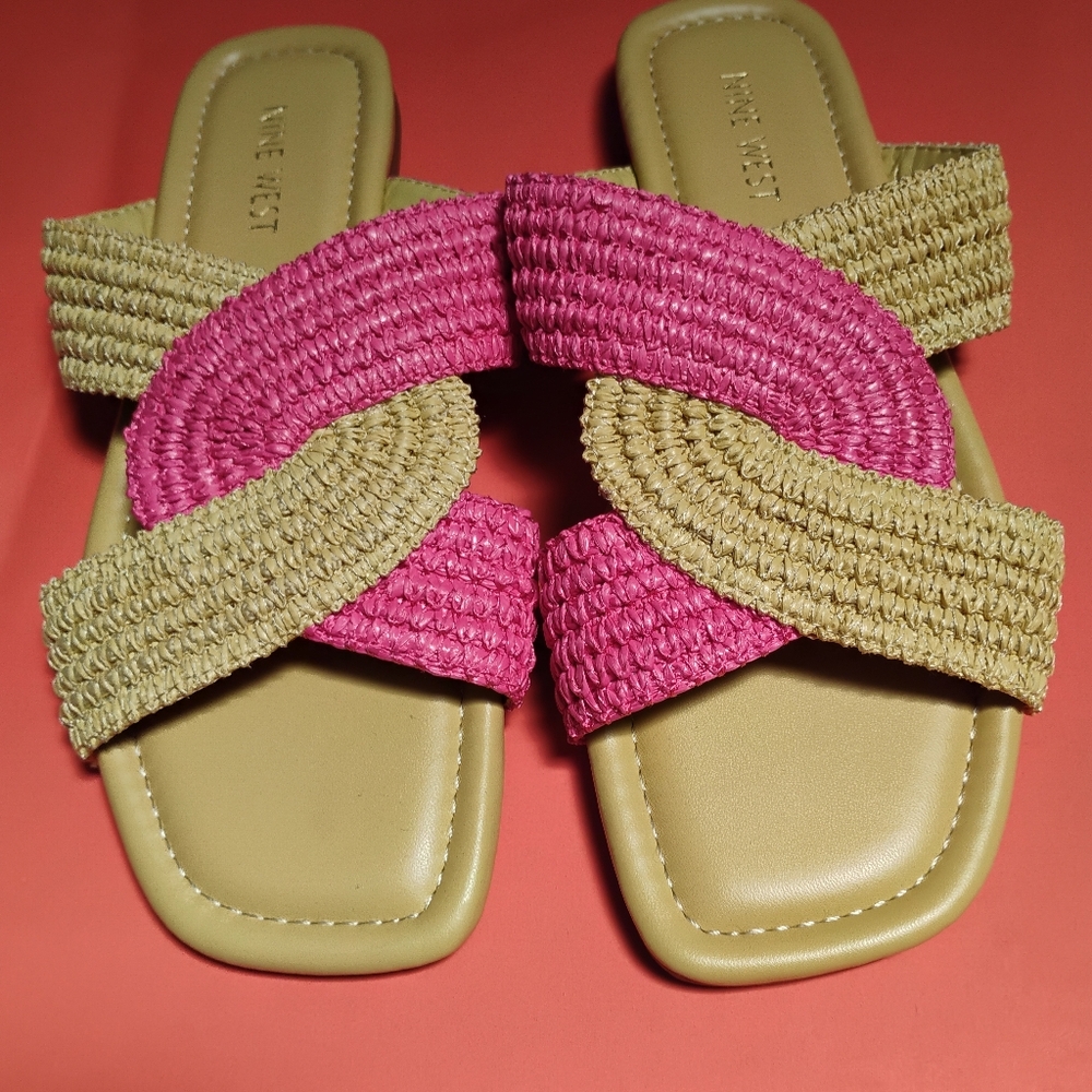 Nine West Fuchsia and Beige Braided Sandals